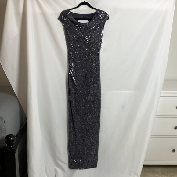 X by Xscape Women's Cowlneck Open-Back Sequined Gown Grey Size 4 - Picture 5 of 14